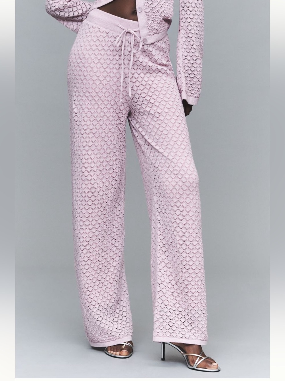 Anthro NWT Sz Med Tall fully lined gorgeous lacy knit pull-on drawstring pants.